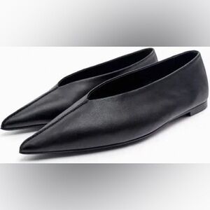 Zara pointed toe black leather flats